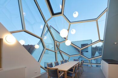 interior room with glass skylight