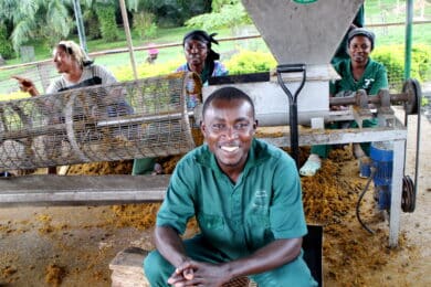 Workers posing for a photo