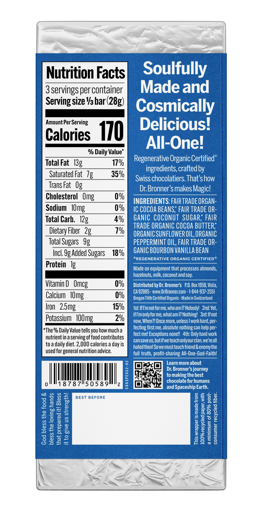 Dr. Bronner's Magic All-One Chocolate - Cool Peppermint Cream US-Chocolate-2.93oz-Peppermint Creme-Back_1.png__PID:ad58d6a3-175f-4008-ae0e-b75187aa6486