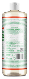 A clear plastic bottle containing clear liquid stands on a white background. The label displays detailed green text, including ingredients and usage instructions. A white cap tops the bottle [32 oz]