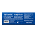 A rectangular blue box features text detailing 7 Days of Magic Soap by Dr. Bronners. It highlights various Pure Castile Liquid Soaps, including peppermint and lavender, promoting eco friendly and multi purpose cleaning. Total net weight is 14oz413ml [One Size]