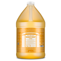 A large, transparent bottle labeled Dr. Bronners 18 in 1 Pure Castile Magic Soap in citrus fragrance. The container, holding 1 gallon , features detailed usage instructions and sustainability information [1 Gallon]